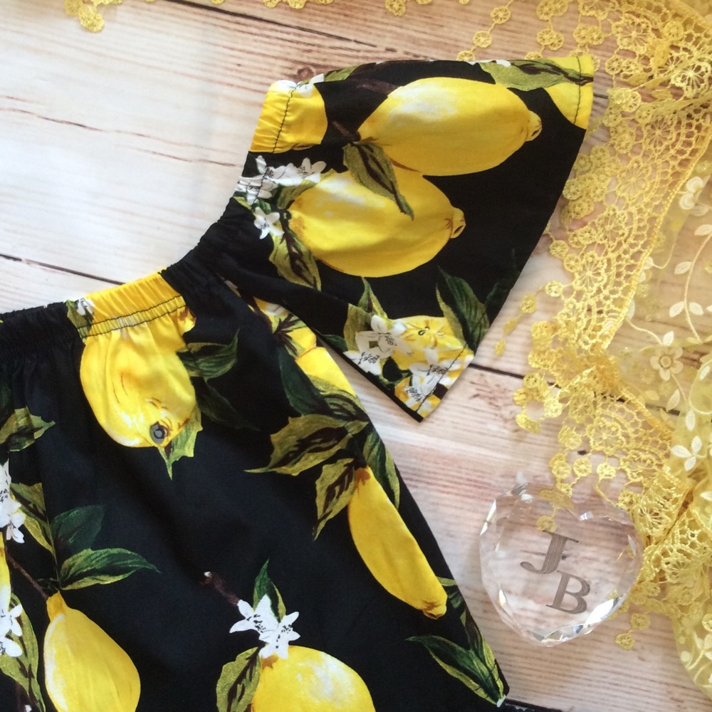 Boutique Girls Trendy Lemon 2pc Outfit - Picture 2 of 4